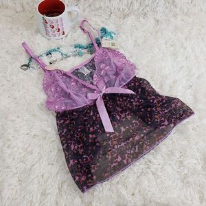 Spree M Purple Lace Mesh Babydoll Sequin & Short Triangle Intimates Bra